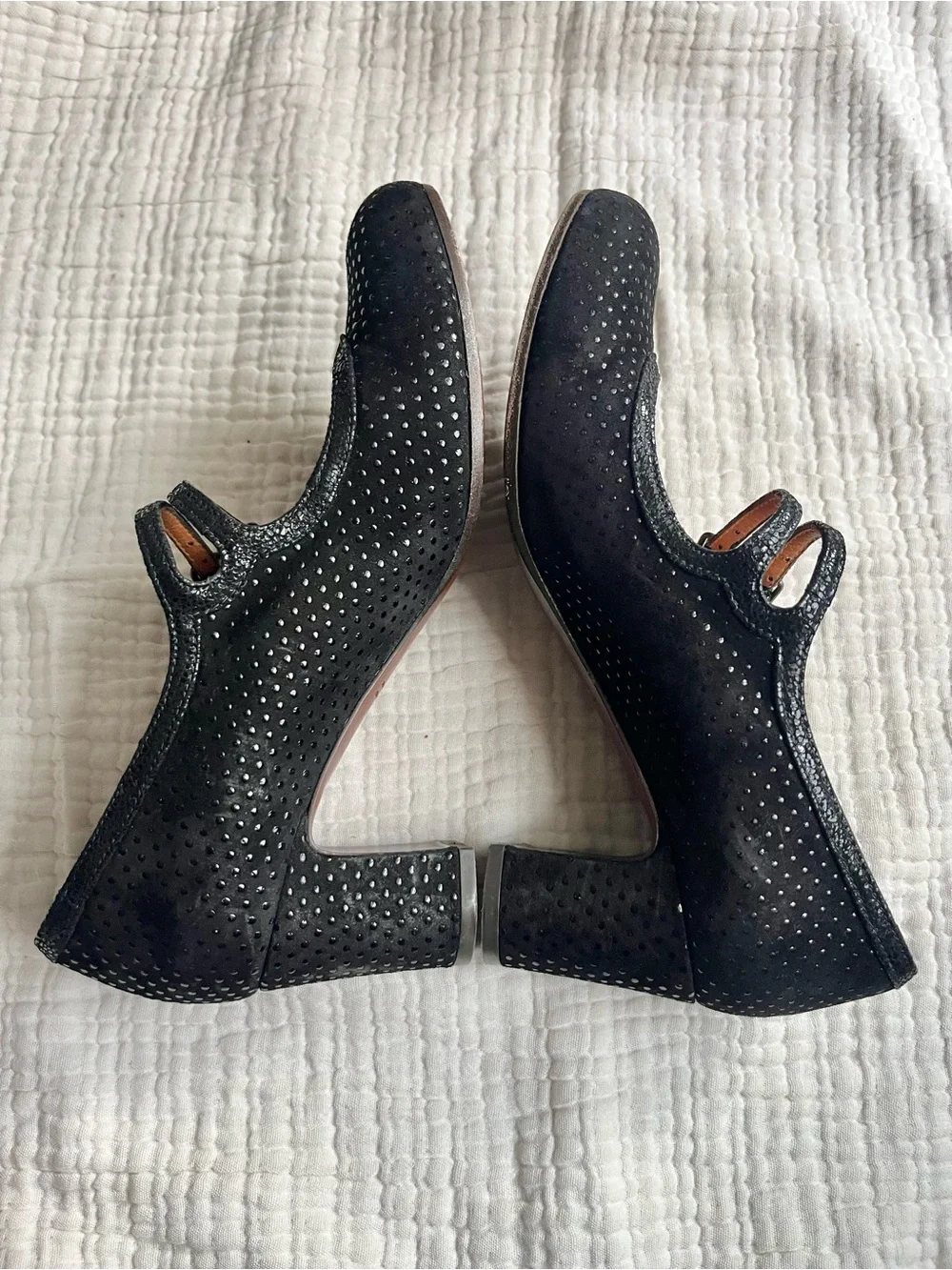 Chie Mihara Black Double Strap Buckle Heels Mary Jane Pumps 38